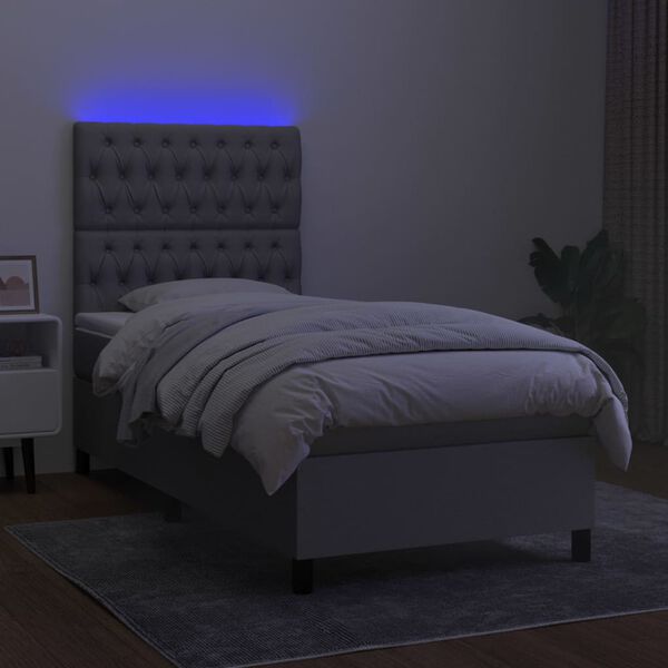 vidaXL Letto a Molle Materasso e LED Grigio Chiaro 100x200 cm Tessuto