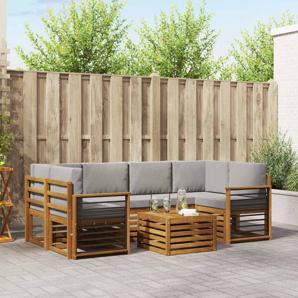 vidaXL Set di divani da esterno 7 pcs Grigio Naturale e Chiaro