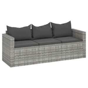 vidaXL Divano da Giardino a 3 Posti con Cuscini in Polyrattan Grigio