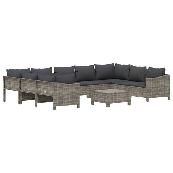 vidaXL Set Divani da Giardino 10 pz con Cuscini in Polyrattan Grigio