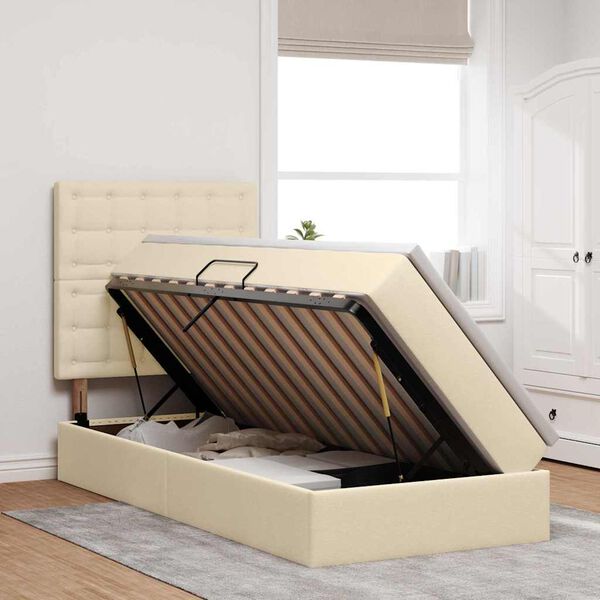 vidaXL Letto con contenitore e materasso Crema 100 x 200 cm Poliestere