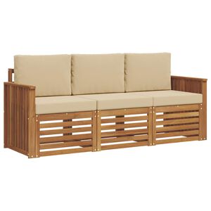 vidaXL Set divani 3 pz Naturale e Beige Legno di Acacia Massello