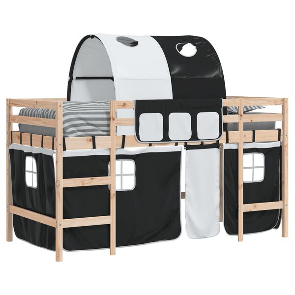 vidaXL Letto a Soppalco con Tunnel Bambini Bianco e Nero 90x190cm Pino