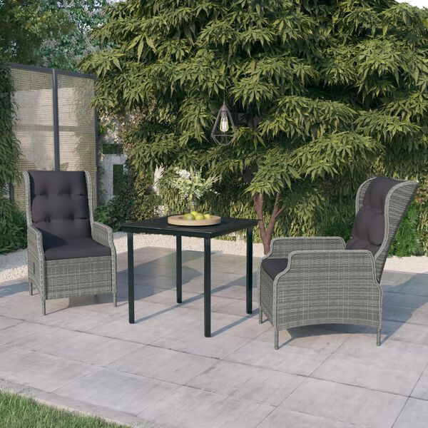 vidaXL Set da Pranzo da Giardino 3 pz Grigio Chiaro
