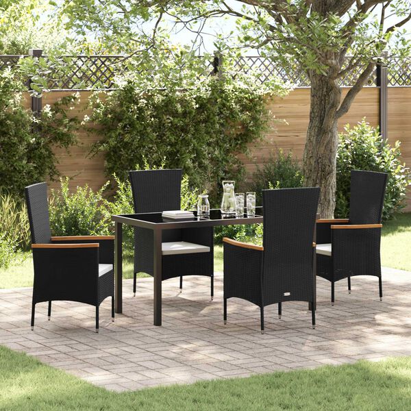 vidaXL Set da Pranzo per Giardino con cuscino 5 pcs Nero