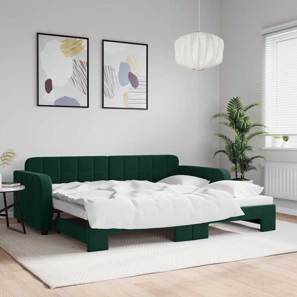 vidaXL Divano Letto con Letto Estraibile Verde Scuro 90x200cm Velluto