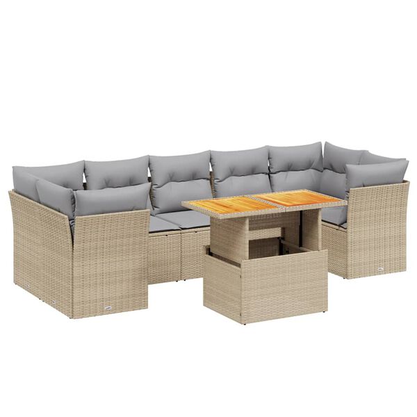 vidaXL Set Divano da Giardino 8 pz con Cuscini Beige in Polyrattan