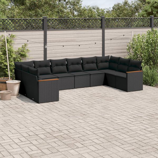 vidaXL Set Divani da Giardino 10pz con Cuscini in Polyrattan Nero