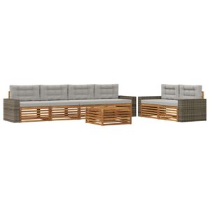 vidaXL Set di divani da esterno 7 pz Naturale e Grigio Chiaro