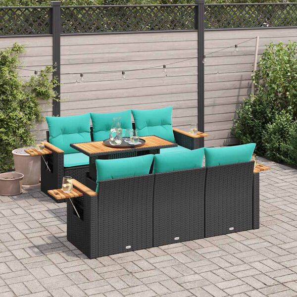 vidaXL Set Divani da Giardino con Cuscini 7pz Nero Polyrattan