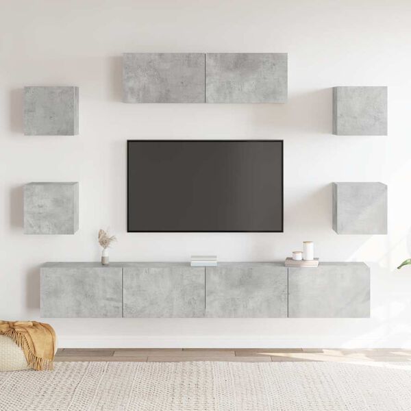 vidaXL Set di Mobili Porta TV 7 pz Grigio Cemento in Legno Multistrato