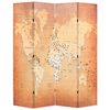 vidaXL Paravento Pieghevole 160x170 cm Stampa Mappa del Mondo Giallo