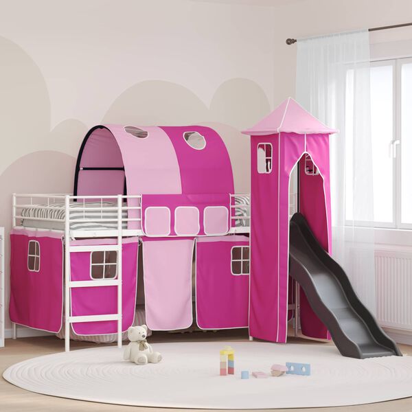 vidaXL Struttura del letto loft per bambini Bianco e Rosa Metallo