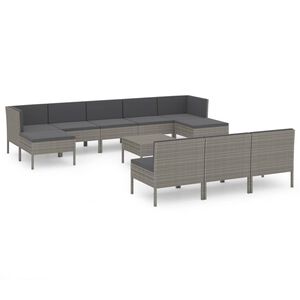 vidaXL Set Divani da Giardino 11 pz con Cuscini in Polyrattan Grigio