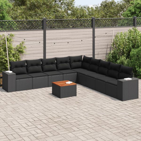vidaXL Set Divani da Giardino 10pz con Cuscini in Polyrattan Nero