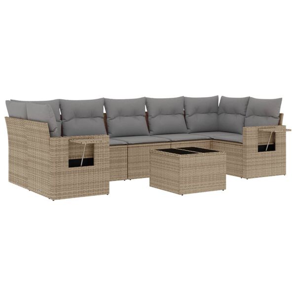 vidaXL Set Divano da Giardino 8 pz con Cuscini Beige in Polyrattan