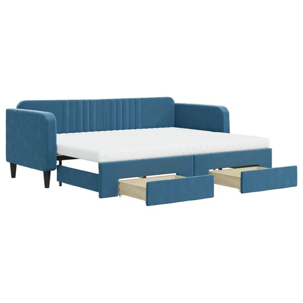 vidaXL Divano Letto Estraibile con Cassetti Blu 80x200 cm in Velluto