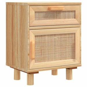 vidaXL Comodino Marrone in Legno Massello di Pino e Rattan Naturale