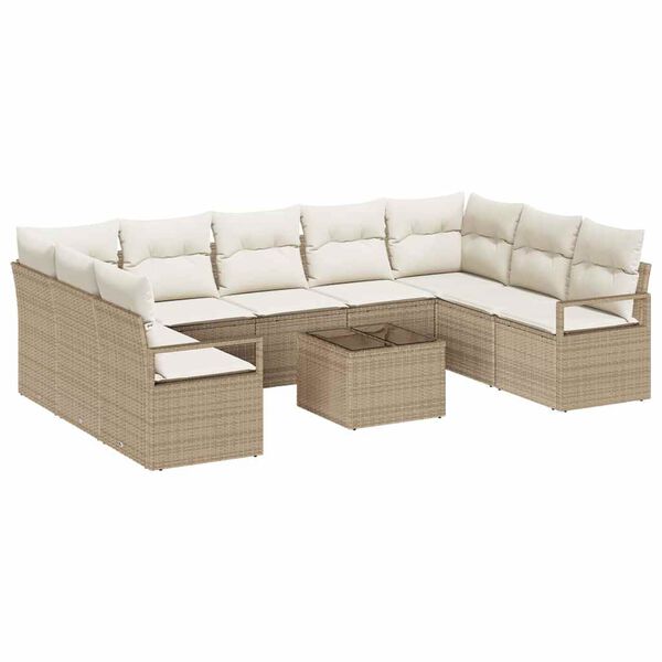 vidaXL Set Divano da Giardino 10 pcs Beige e Crema polyrattan