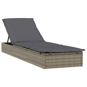 vidaXL Lettino 1 pz con Cuscino Grigio 201x55x62 cm in Polyrattan