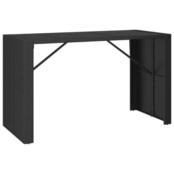 vidaXL Tavolo da Bar con Piano in Vetro Nero 185x80x110 cm Polyrattan