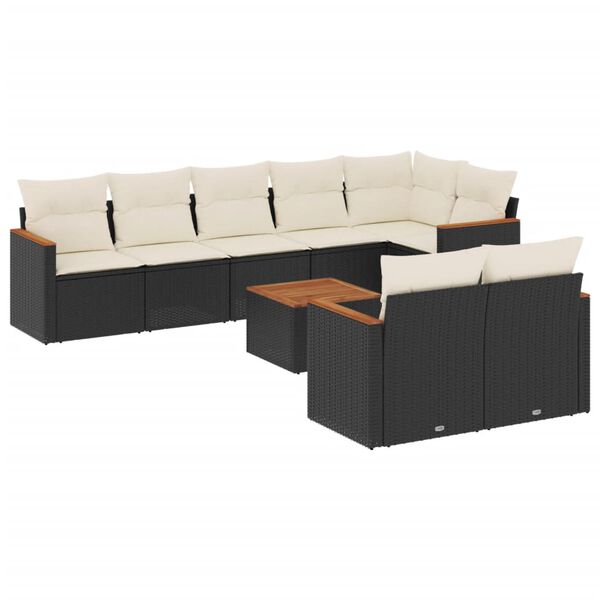 vidaXL Set Divani da Giardino 9 pz con Cuscini Nero in Polyrattan