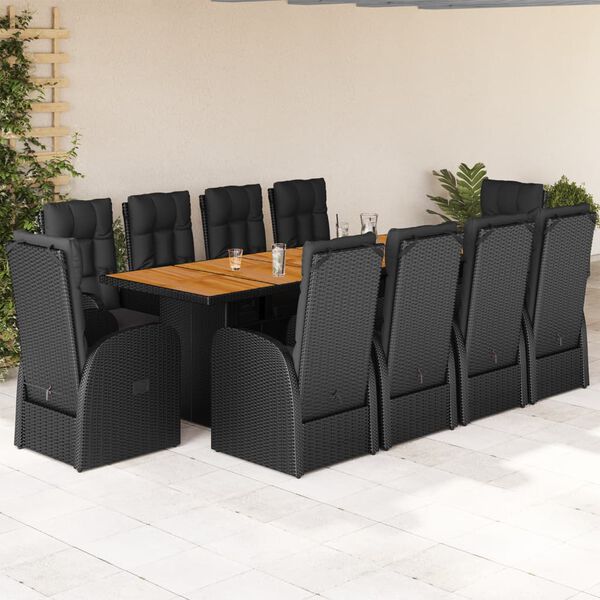 vidaXL Set da Pranzo da Giardino 11 pz con Cuscini in Polyrattan Nero