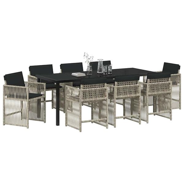 vidaXL Set da Pranzo per Giardino 9 pcs Grigio chiaro polyrattan