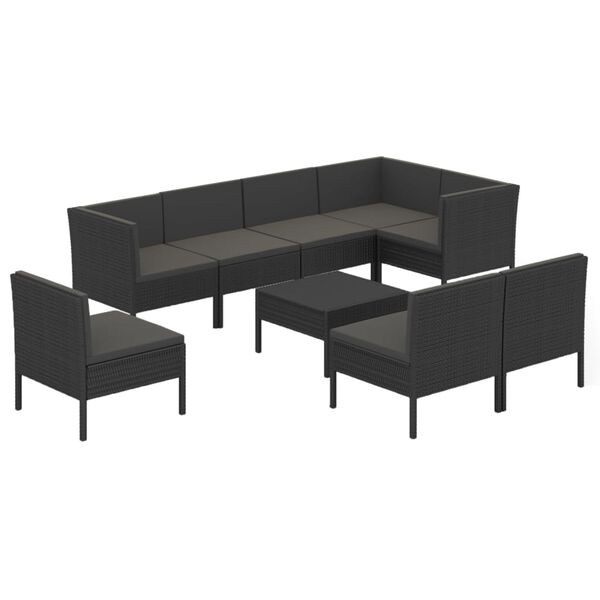 vidaXL Set Divani da Giardino 9 pz con Cuscini in Polyrattan Nero