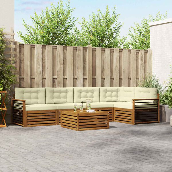 vidaXL Set di divani da esterno con cuscino 6 pcs Naturale e Crema