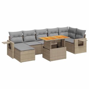 vidaXL Set Divano da Giardino 8 pz con Cuscini Beige in Polyrattan