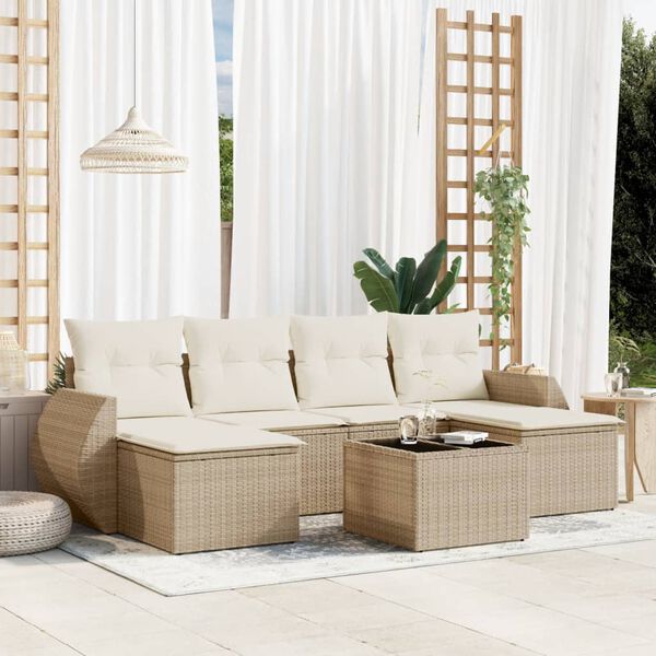 vidaXL Set Divani da Giardino 7 pz con Cuscini Beige in Polyrattan