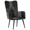 vidaXL Poltrona Wingback Nera e Grigia in Vera Pelle