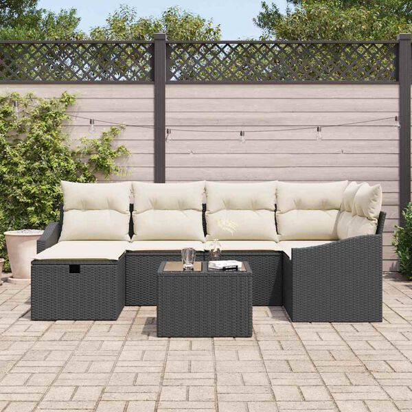 vidaXL Set di divani con cuscino Nero e Crema polyrattan