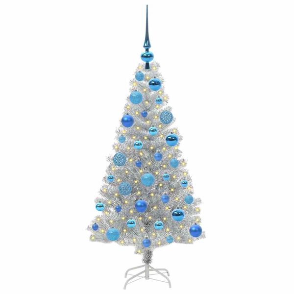 vidaXL Albero di Natale con 150 LED con supporto Argento 120 cm PET