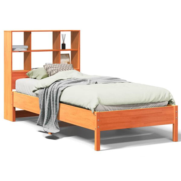 vidaXL Letto Libreria senza Materasso Marrone Cera 75x190 cm in Pino