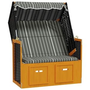 vidaXL Strandkorb con Tettoia Polyrattan Legno Massello Nero e Grigio