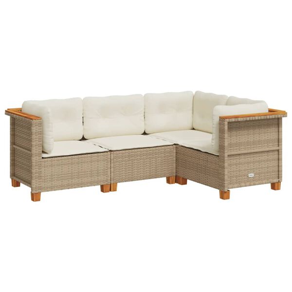 vidaXL Set Divano da Giardino 4 pz con Cuscini Beige in Polyrattan