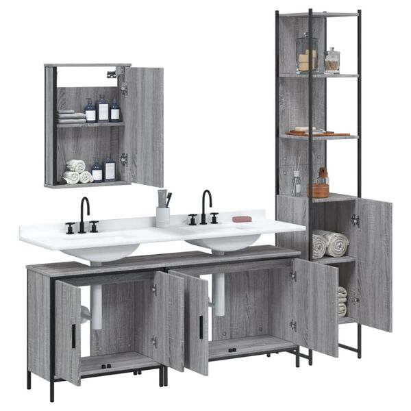 vidaXL Set Mobili da Bagno 4 pz Grigio Sonoma in Legno Multistrato