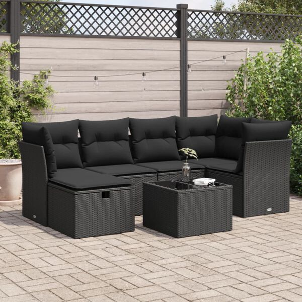 vidaXL Set Divano da Giardino 6 pz con Cuscini Nero in Polyrattan