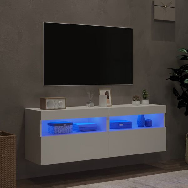 vidaXL Mobili TV a Parete con Luci LED 2pz Bianchi 60x30x40 cm