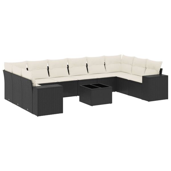 vidaXL Set Divani da Giardino 11 pz con Cuscini in Polyrattan Nero