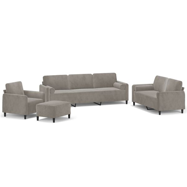 vidaXL Set di Divani 4 pz con Cuscini Decorativi Grigio Chiaro Velluto