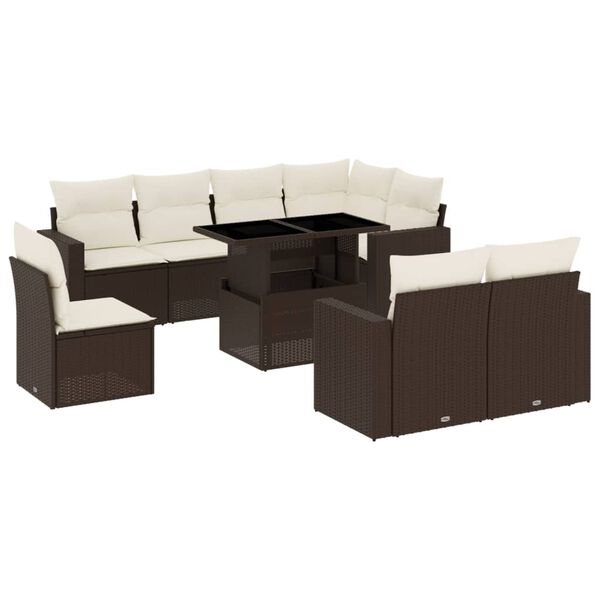 vidaXL Set Divani da Giardino 9pz con Cuscini Marrone in Polyrattan