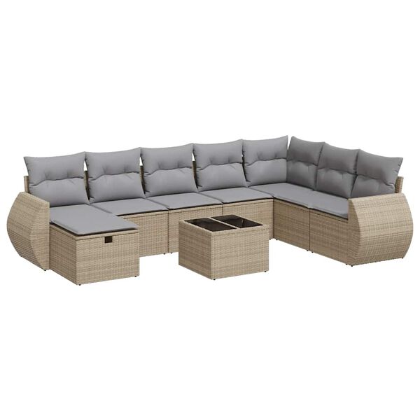 vidaXL Set Divano da Giardino 9 pz con Cuscini Beige in Polyrattan