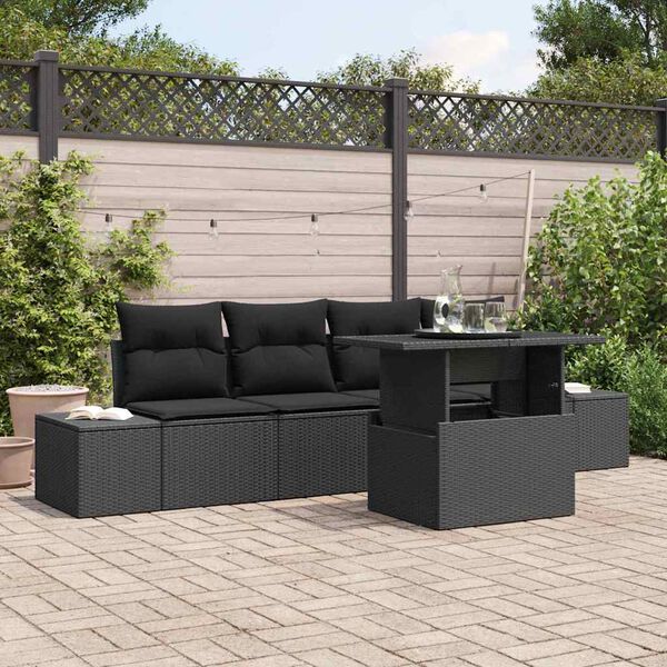 vidaXL Set di divani con cuscino 5 pcs Nero polyrattan