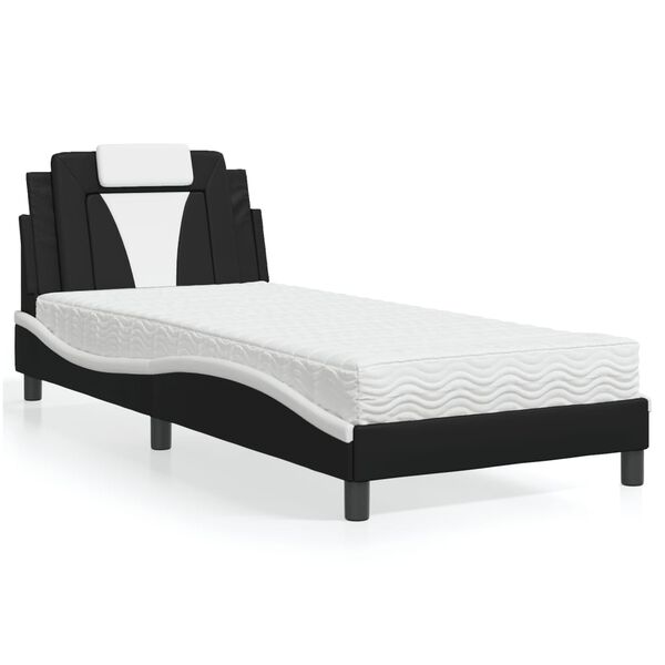 vidaXL Letto Viana con Materasso Nero e Bianco 90x190 cm in Similpelle