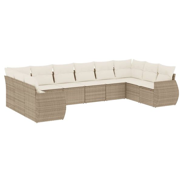 vidaXL Set Divano da Giardino 10 pz con Cuscini Beige in Polyrattan