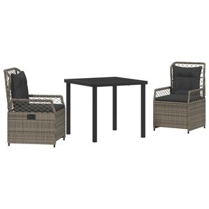 vidaXL Set da Pranzo per Giardino 3 pcs Grigio polyrattan