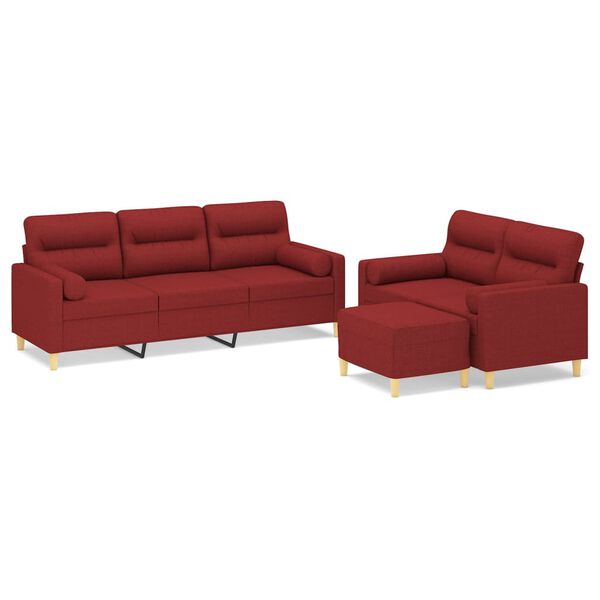 vidaXL Set di Divani 3 pz con Cuscini Decorativi Rosso vino in Tessuto